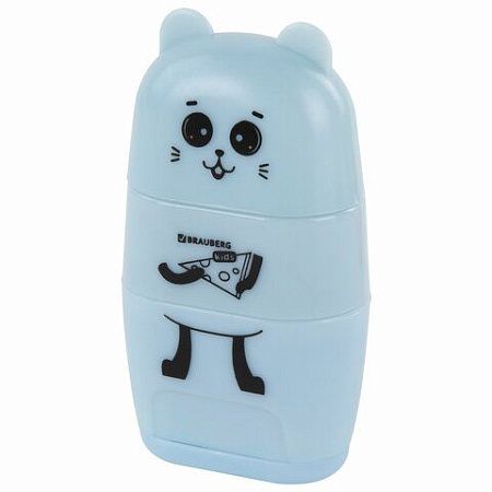 Точилка с ластиком 2 в 1 BRAUBERG KIDS "Зверушки", 2 отверстия, дизайн ассорти, 271989 