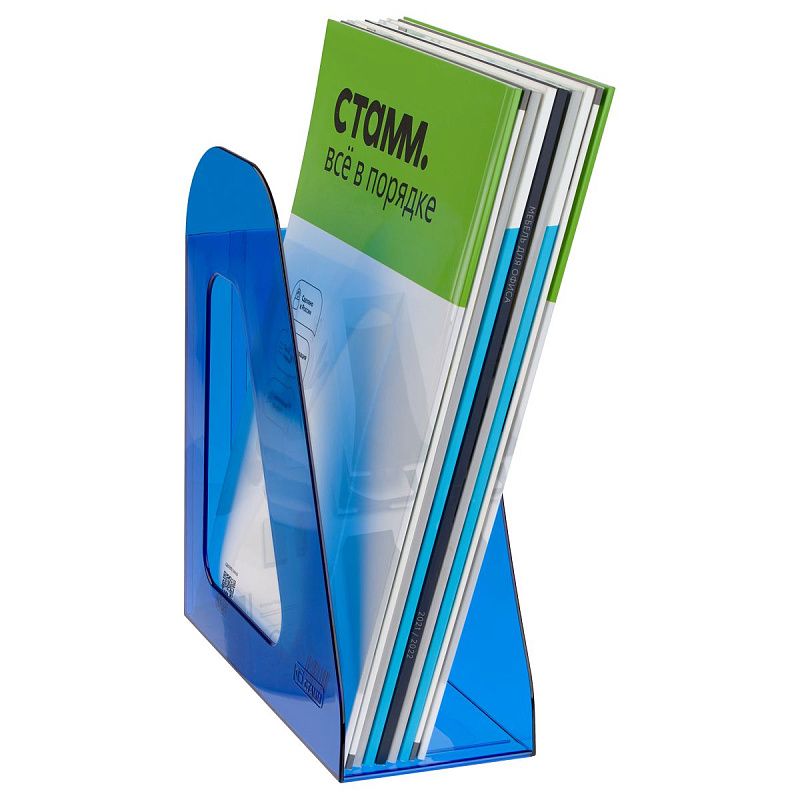 Лоток для бумаг вертикальный СТАММ "Фаворит", тонированный синий, ширина 90мм