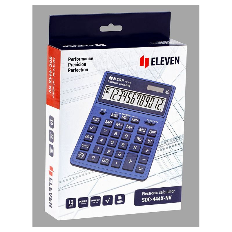 Калькулятор настольный Eleven SDC-444X-NV, 12 разрядов, двойное питание, 155*204*33мм, темно-синий