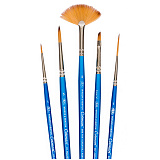 Набор худож кистей синтетика для акварели Winsor&Newton"Cotman Synthetic Brush", 5шт., кругл №1, 5, кругл. удлин. №3, скошен 1/8", веер №2