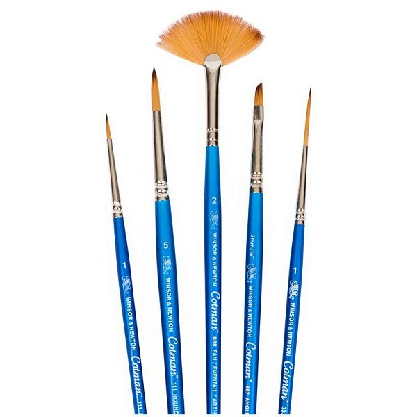 Набор худож кистей синтетика для акварели Winsor&Newton"Cotman Synthetic Brush", 5шт., кругл №1, 5, кругл. удлин. №3, скошен 1/8", веер №2 Набор худож кистей синтетика для акварели Winsor&Newton"Cotman Synthetic Brush", 5шт., кругл №1, 5, кругл. удлин. №3, скошен 1/8", веер №2