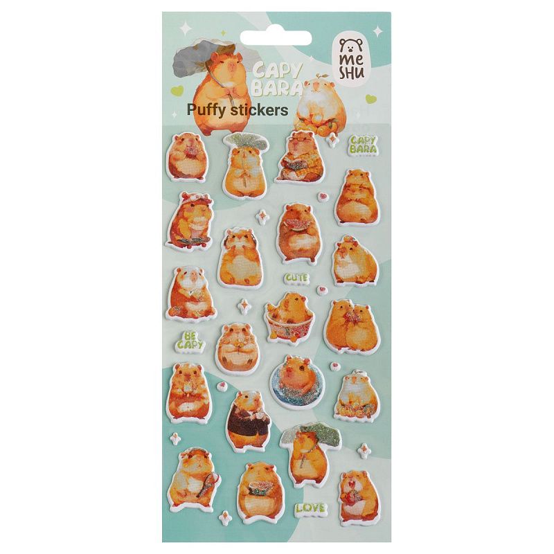 Наклейки объемные MESHU "Be Capy", 10*23см, с блестками, инд. уп., европодвес