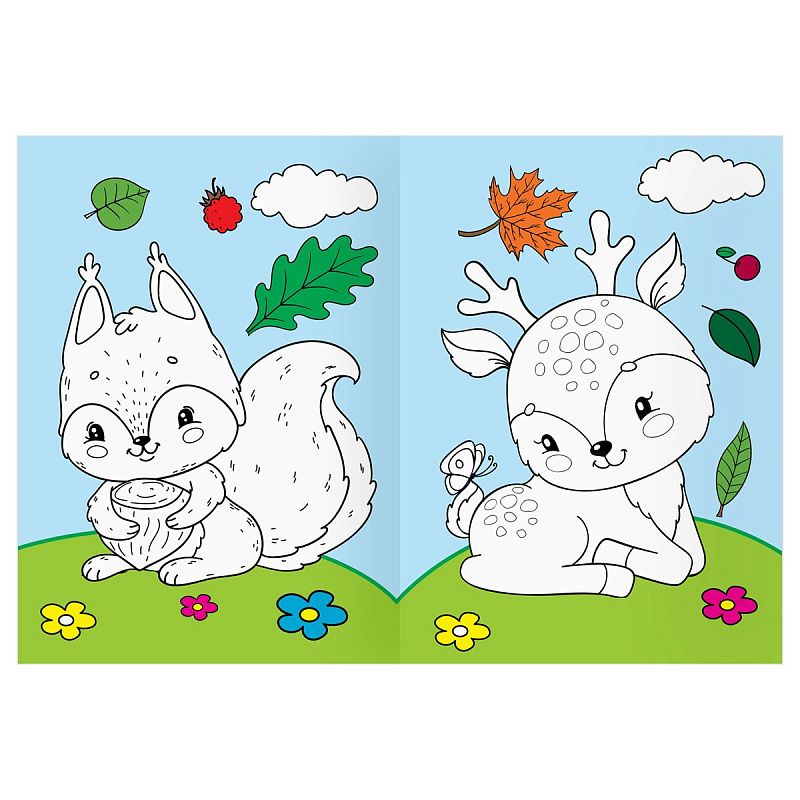 Раскраска А4 ТРИ СОВЫ "Животные в стиле kawaii", 16стр., цветной фон