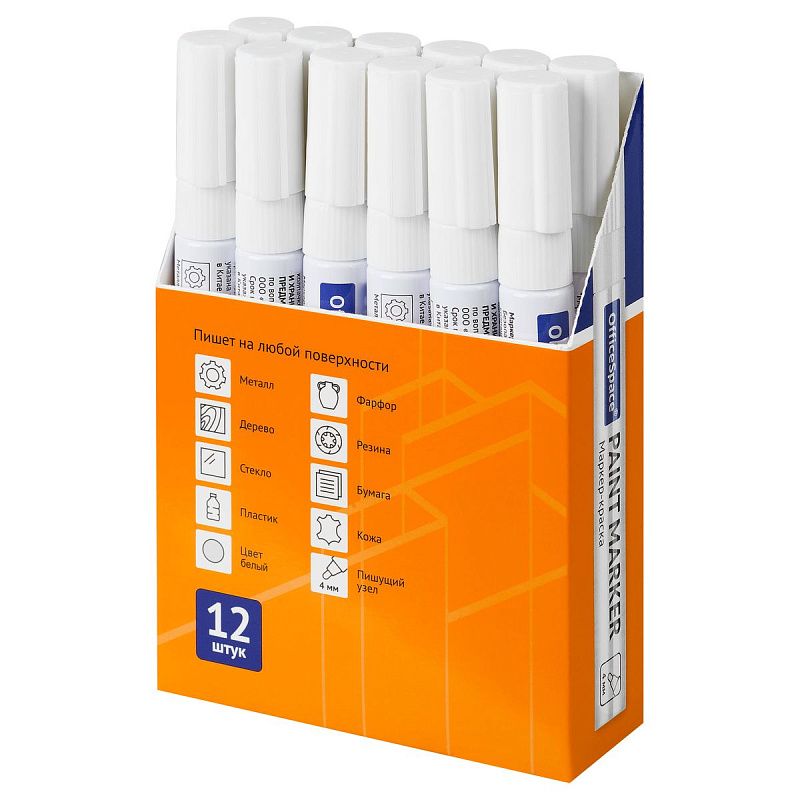 Маркер-краска OfficeSpace белая, 1-4мм, нитро-основа 