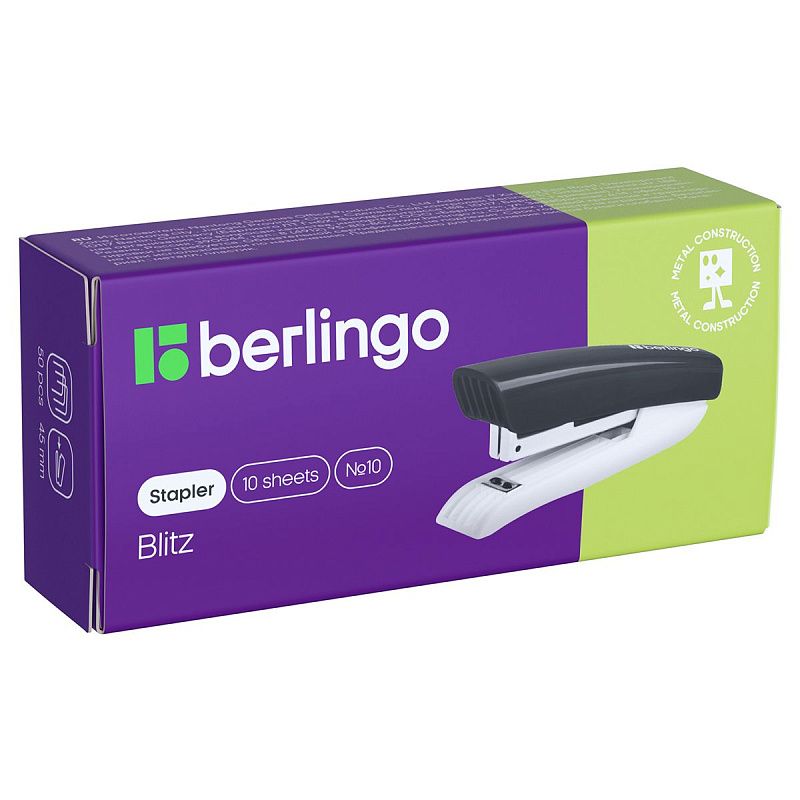 Степлер №10 Berlingo "Blitz" до 10л., пластиковый корпус, голубой