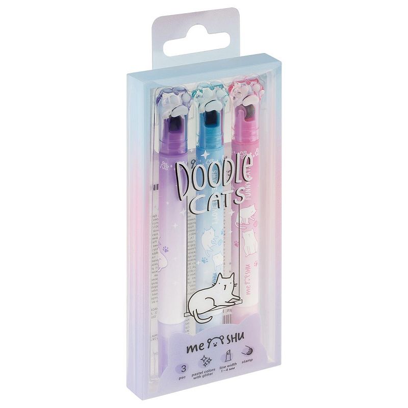 Набор текстовыделителей MESHU "Sweet infinity" со штампом, 03цв., пастельные цвета с глиттером, 1-4 мм, ПВХ бокс с европодвесом 