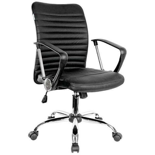 Кресло оператора Helmi HL-M09 "Instance" LUX, искусственная кожа черная, механизм качания, хром