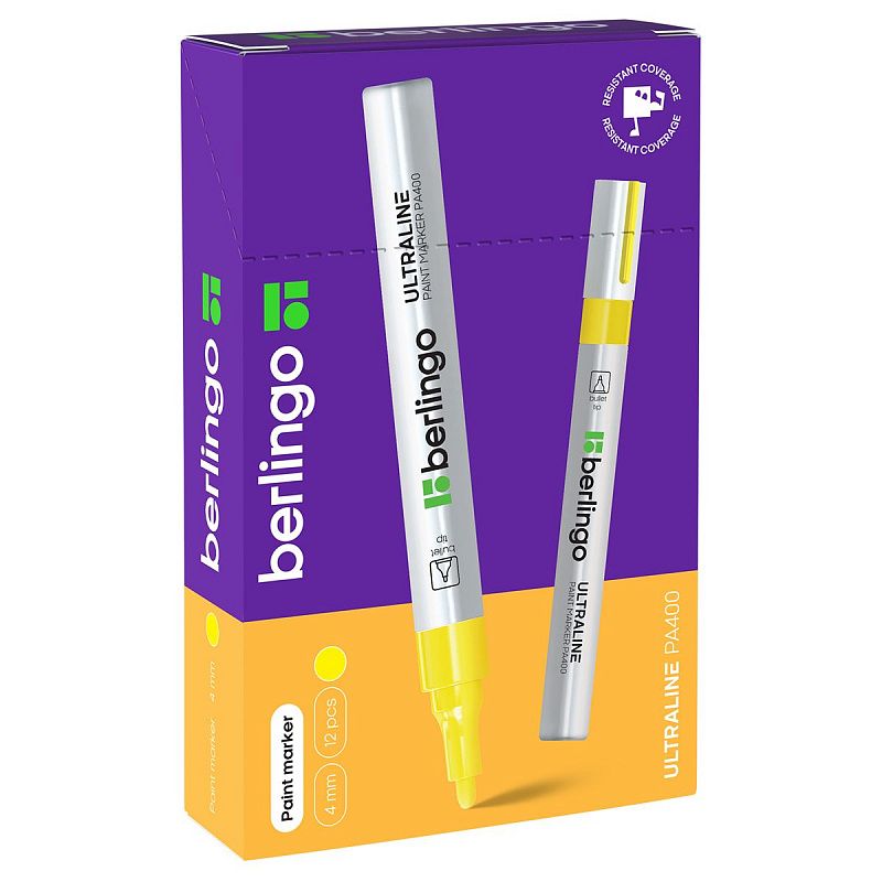 Маркер-краска Berlingo "Uniline PA400" желтая, 2-4мм, нитро-основа 