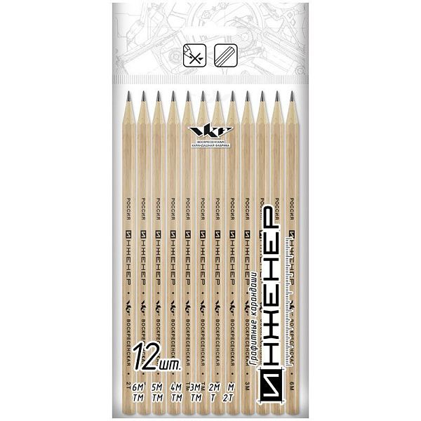 Набор карандашей ч/г Воскресенская карандашная фабрика "Инженер" 12шт., 2Т-6М, заточ., пакет, европодвес