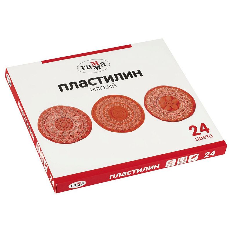 УЦЕНКА - Пластилин Гамма, 24 цвета, 480г, со стеком, картон. упаковка