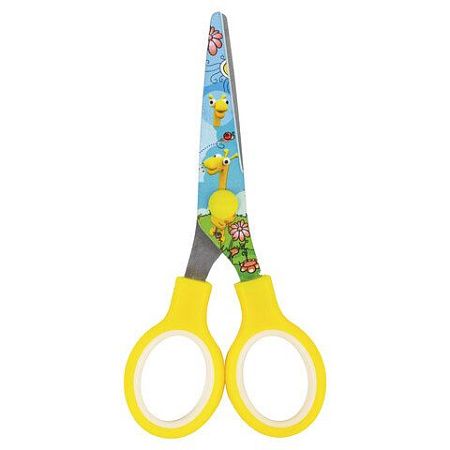 Ножницы BRAUBERG "Kid Series", 130 мм, жёлтые, с цветной печатью "Жирафы", закругленные, 232269 