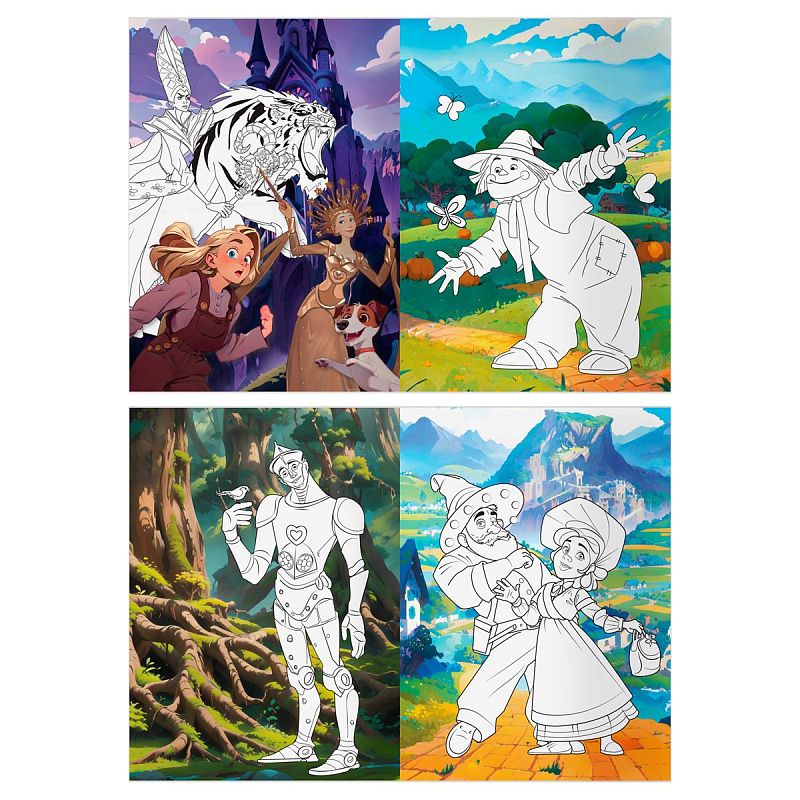 Раскраска с цв. фоном А5, 16 стр., ТРИ СОВЫ "Волшебник Изумрудного города"