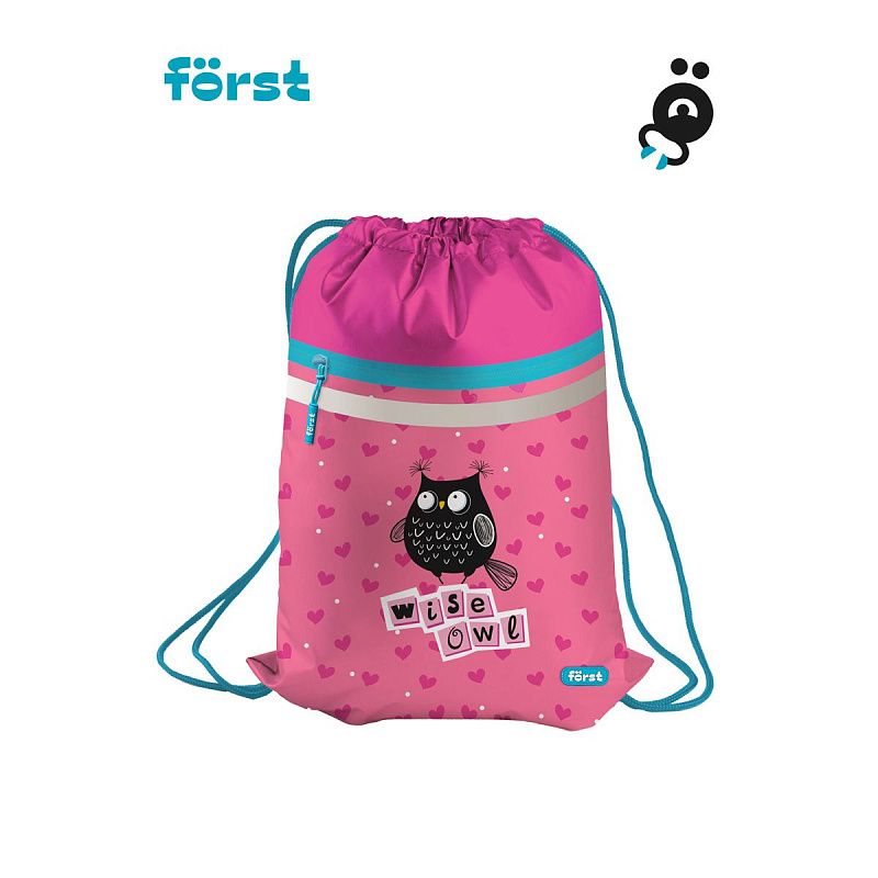 Мешок для обуви 1 отделение Först "Black owl", 350*460мм, вентиляционная сеточка, светоотражающая лента, карман на молнии 