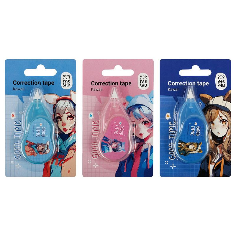 Корректирующая лента MESHU "Kawaii", 5мм*3м, дисплей-бокс, ассорти