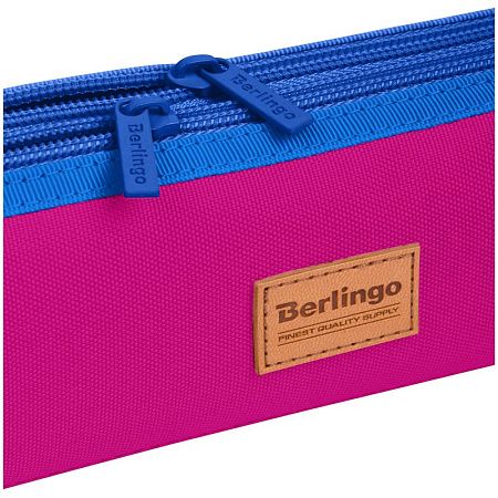 Пенал мягкий 2 отделения, 210*60*50 Berlingo "Electric pink", полиэстер, цветные молнии 