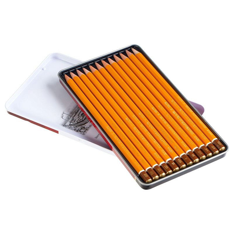 Набор карандашей ч/г Koh-I-Noor "1500 Graphic" 12шт., 5B-5H, заточен., метал. пенал 