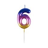 Свеча для торта с держателем MESHU "Цифра "6", 6см, градиент, блистер