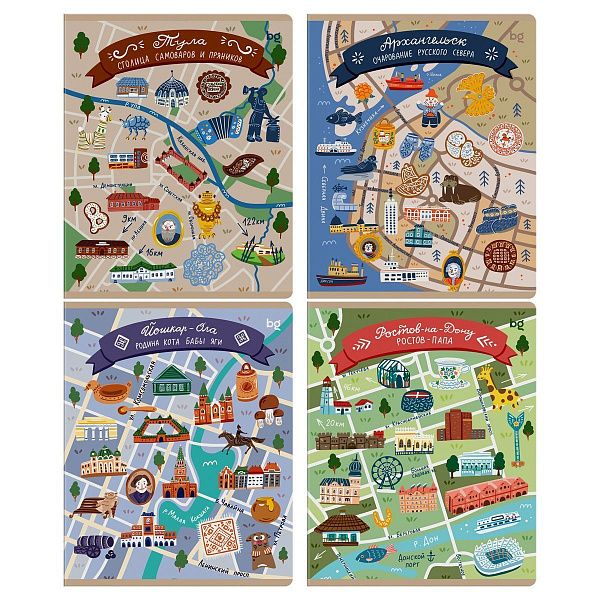 Тетрадь 48л., А5, клетка BG "Эксклюзив. Города России", матовая ламинация, выб.лак, с форзацем, 70г/м2