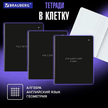 Тетради предметные, КОМПЛЕКТ 5 ПРЕДМЕТОВ, 48 л., матовая ламинация, BRAUBERG "MINIMAL", 405185