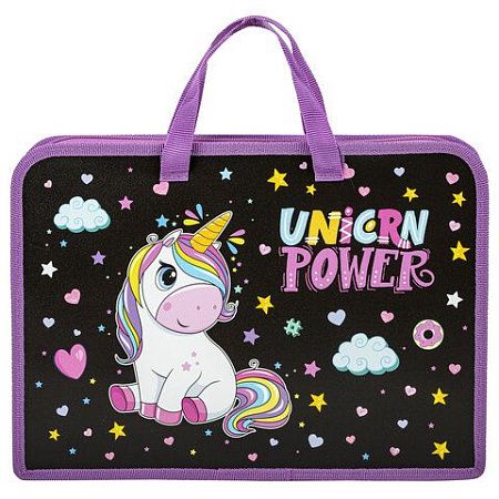 Папка на молнии с ручками ЮНЛАНДИЯ А4, 1 отделение, пластик, ширина 45 мм, "Magic unicorn", 270944 