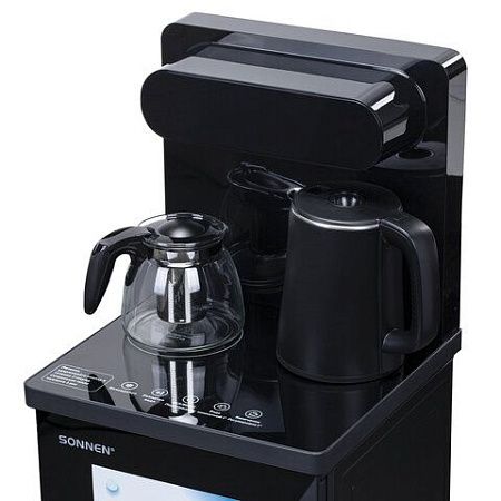 Кулер для воды с чайником SONNEN TBE-01 Tea Bar, напольный, ОХЛАЖДЕНИЕ ЭЛЕКТРОННОЕ, сенсорное управление, пульт ДУ, дисплей, шкафчик, 455749