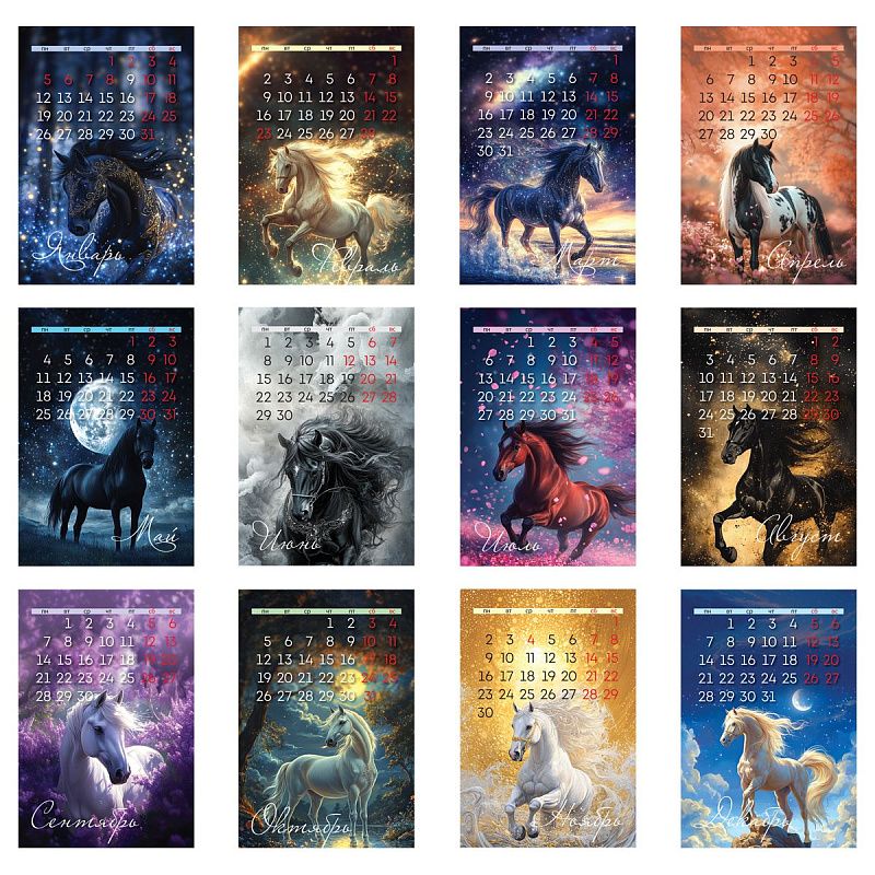 Календарь настенный перекидной на гребне, 170*250 мм 6л. BG "Волшебные лошади", 2026г.