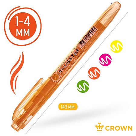 Набор текстовыделителей Crown "Multi Hi-Lighter Aroma" 04цв., 1-4мм, ароматиз., чехол с европодвесом 