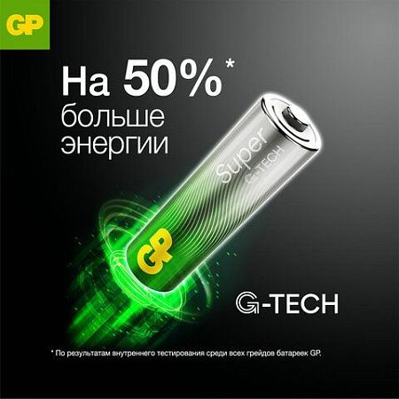 Батарейки КОМПЛЕКТ 4 шт., GP Super, AA (LR06, 15А), алкалиновые, пальчиковые, в пленке, 15ARS-2SB4