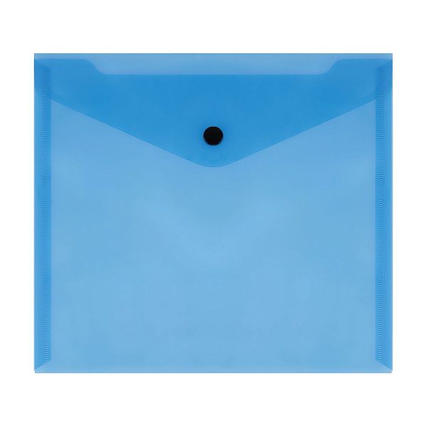 Папка-конверт на кнопке СТАММ А5+, 150мкм, пластик, прозрачная, синяя