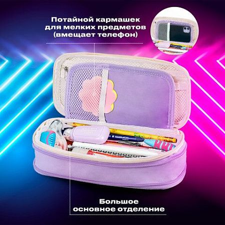 Пенал-трансформер BRAUBERG, полиэстер, 22х10х3 см, "Digital lavender", 271562 