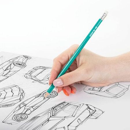 Карандаши чернографитные с ластиком STAFF EVERYDAY BLP-GRN, КОМПЛЕКТ 50 шт., НВ, корпус зеленый, 181941 