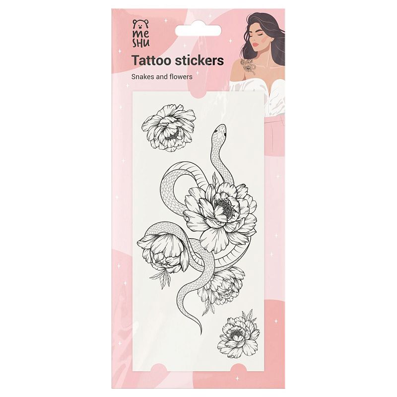 Наклейка-тату MESHU, "Snakes and flowers", 8*17см, инд. уп., европодвес
