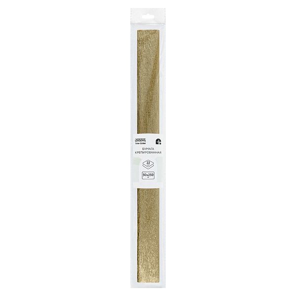 Бумага крепированная ТРИ СОВЫ, 50*250см, 22г/м2, золотая, в рулоне, пакет с европодвесом Бумага крепированная ТРИ СОВЫ, 50*250см, 22г/м2, золотая, в рулоне, пакет с европодвесом