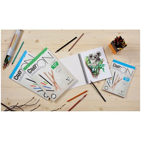 Скетчбук - блокнот 30л., А4 Clairefontaine "Cray ON", на гребне, мелкозерн., 160г/м2