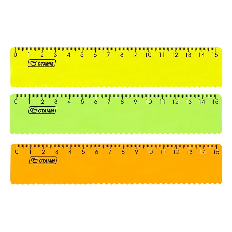 Линейка 15см СТАММ, пластиковая, с волнистым краем, прозрачная, неоновые цвета, ассорти 