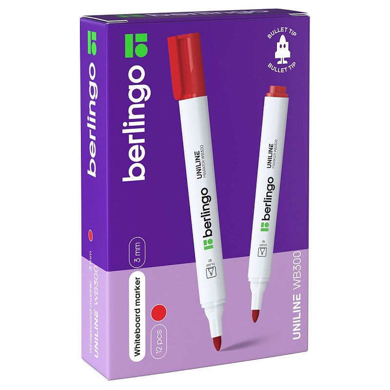 Маркер для белых досок Berlingo "Uniline WB300", красный, пулевидный, 3мм 