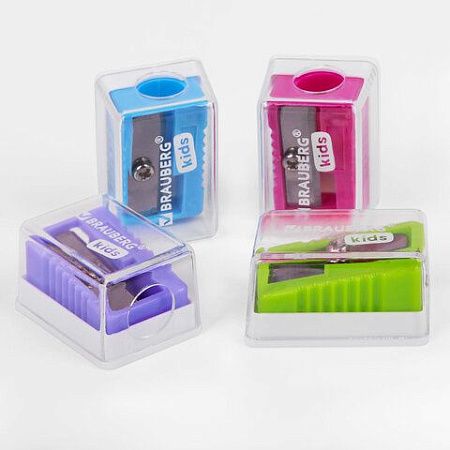 Точилка BRAUBERG KIDS "MINI", с контейнером, пластиковая, пастельные цвета ассорти, 271944 