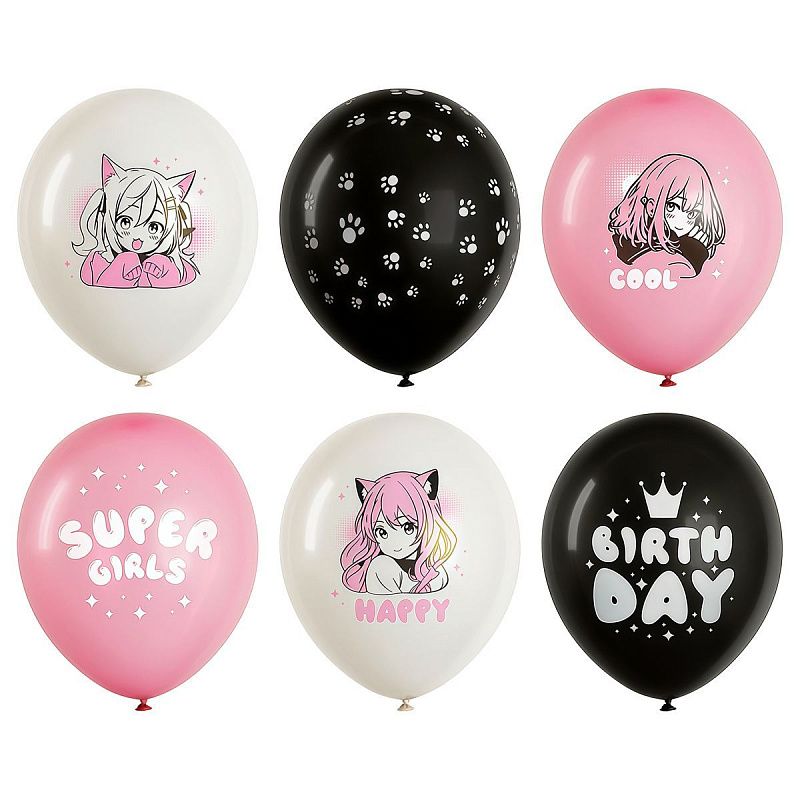 Воздушные шары, 25шт., М12/30см, MESHU "Anime party", пастель, ассорти
