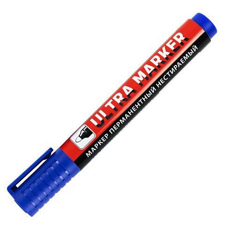 Маркер перманентный ULTRA MARKER, СИНИЙ, 3,5 мм, с клипом, BRAUBERG, 152206 