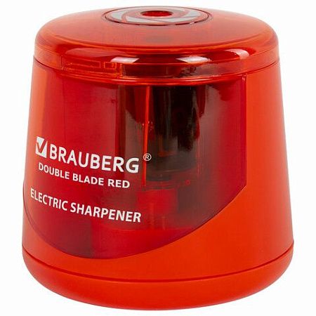 Точилка электрическая BRAUBERG DOUBLE BLADE RED, двойное лезвие, питание от 2 батареек АА, 271338 