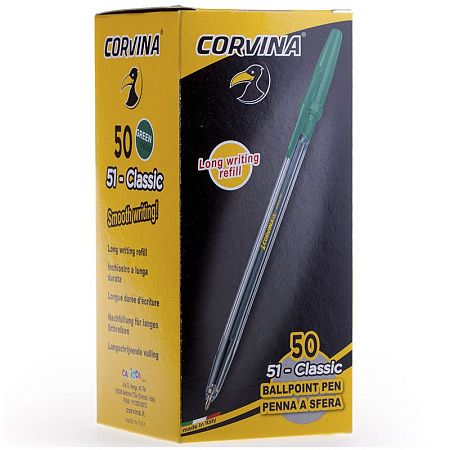 Ручка шариковая Corvina "51 Classic" зеленая, 1,0мм, прозрачный корпус 