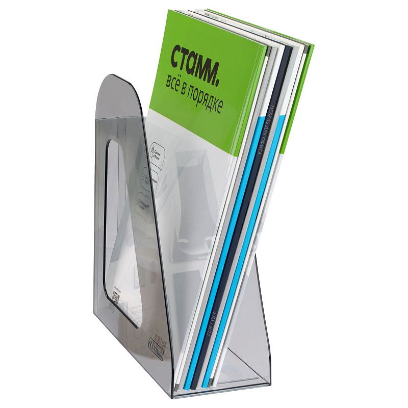 Лоток для бумаг вертикальный СТАММ "Фаворит", тонированный черный, ширина 90мм