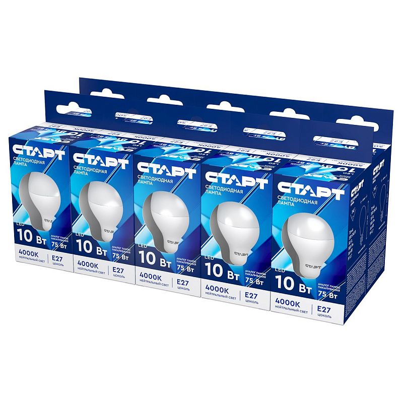 Лампа светодиодная Старт LED, серия "ЭКО" 10W40, тип А "груша", E27, 4000К, нейтральный свет, 25000ч