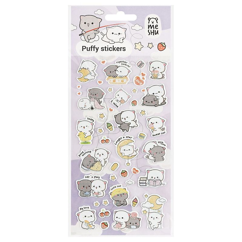 Наклейки объемные MESHU "Cute kittens", 10*23см, с блестками,  пакет европодвес