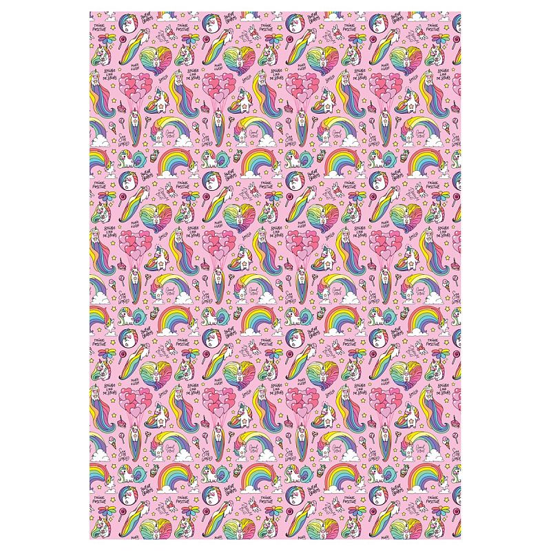 Упаковочная бумага глянц. 70*100см, MESHU "Unicorn", 80 г/м2, ассорти, 4 дизайна