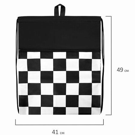 Мешок для обуви BRAUBERG БОЛЬШОЙ, с ручкой, карман на молнии, сетка, 49х41 см, "Black and white", 273452 