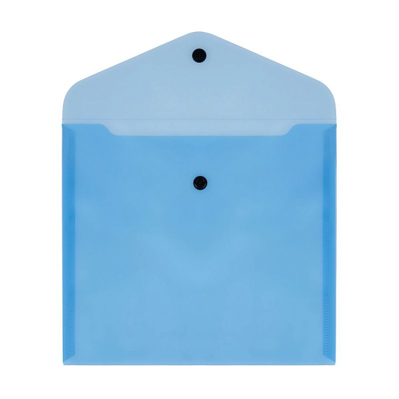 Папка-конверт на кнопке СТАММ А5+, 150мкм, пластик, прозрачная, синяя 