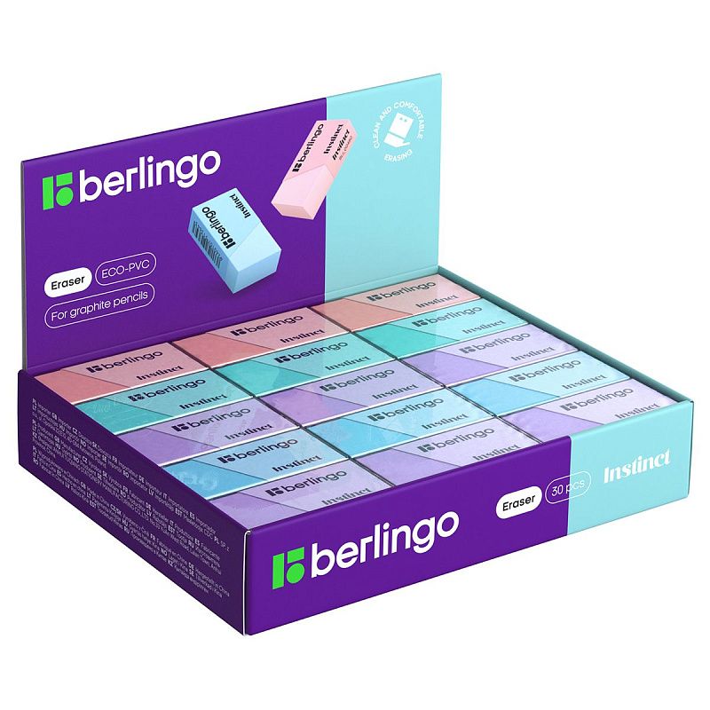 Ластик Berlingo "Instinct", цвета ассорти, 40*20*10мм 