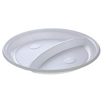 Тарелки одноразовые OfficeClean, набор 100шт., бюджет, ПС, белые, 2-х секционные, 20,5см