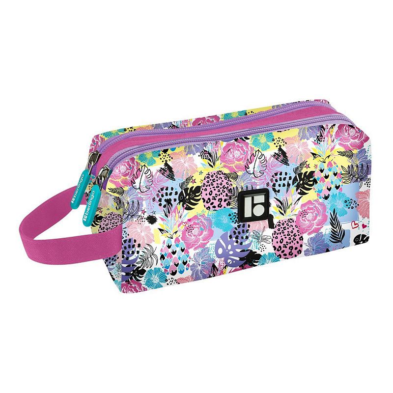 Пенал 2 отделения, 200*80*90 Berlingo "Flora", полиэстер